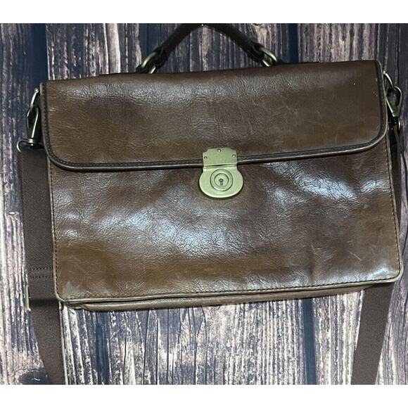 Real Leather Fossil Estate Portfolio Brief (Cognac) Briefcase/Attac - Picture 1 of 15